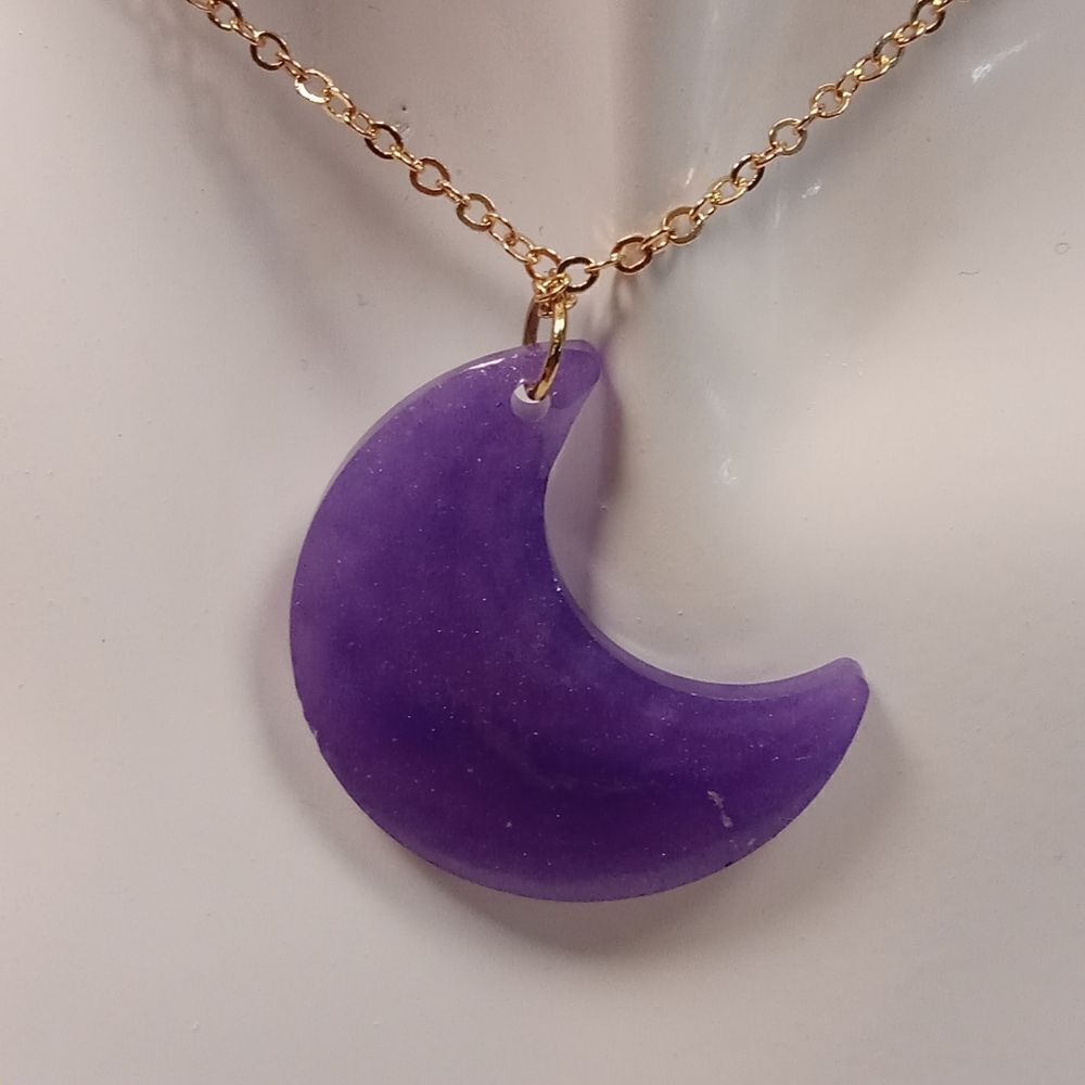 5/$50 Purple moon resin pendant necklace